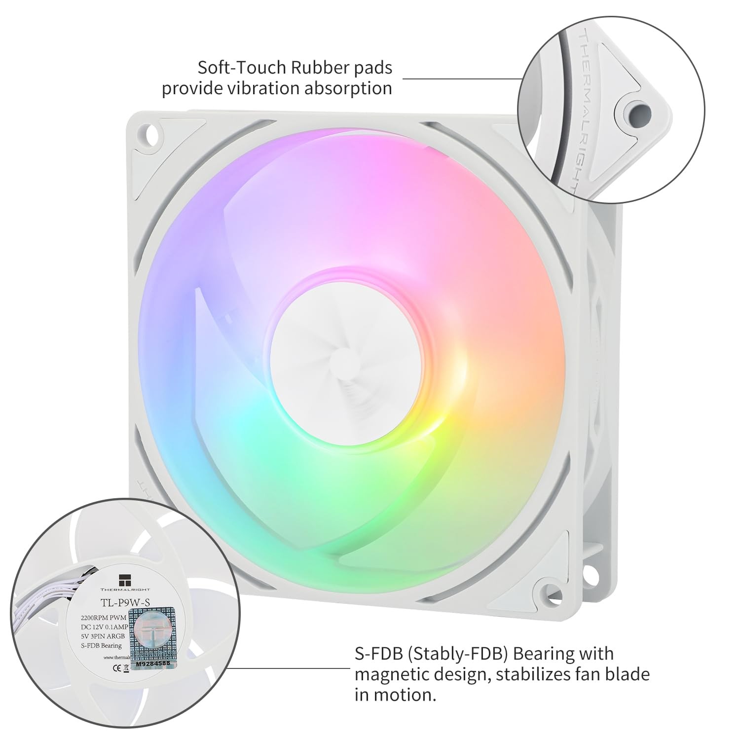 Thermalright TL-P9W-S CPU Fan, Computer Case ARGB Fan Quiet 4PIN PWM