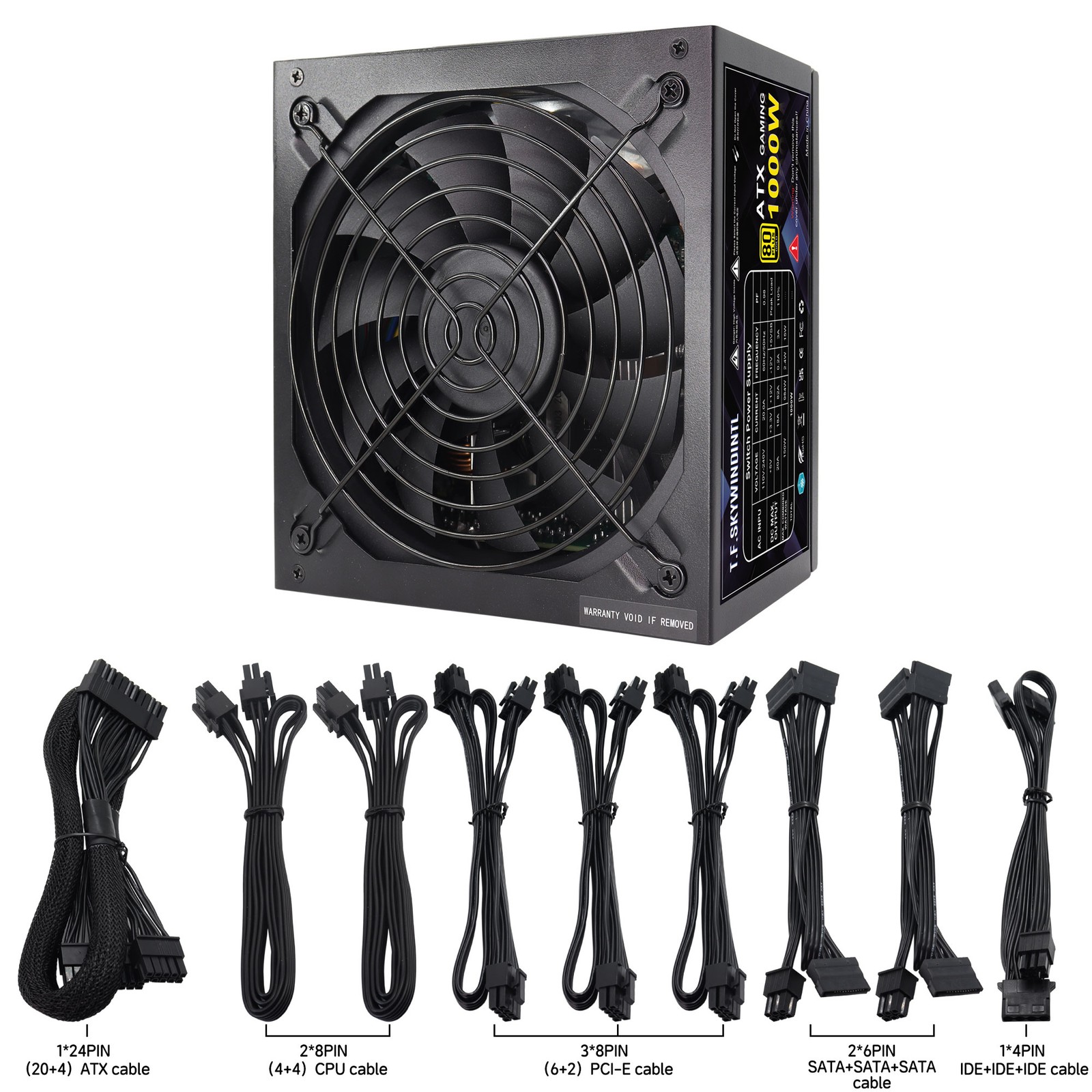 1000W Modular Power Supply 80+ Gold Gaming ATX PSU, ATX 3.0, Active PFC