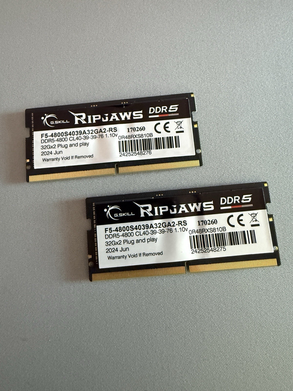 G.SKILL Ripjaws 64GB (2x32GB) DDR5-4800 SO-DIMM 262-Pin F5-4800S4039A32GA2-RS