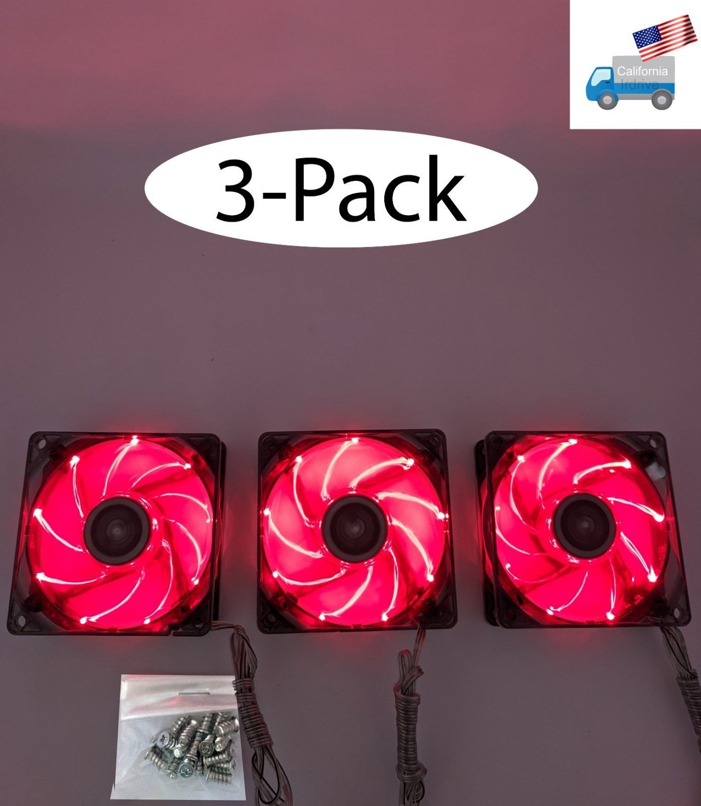 3-pack: NEW Enermax Twister 80mm x 25mm RED LED 3-pin PC Case Cooling Fan Cooler