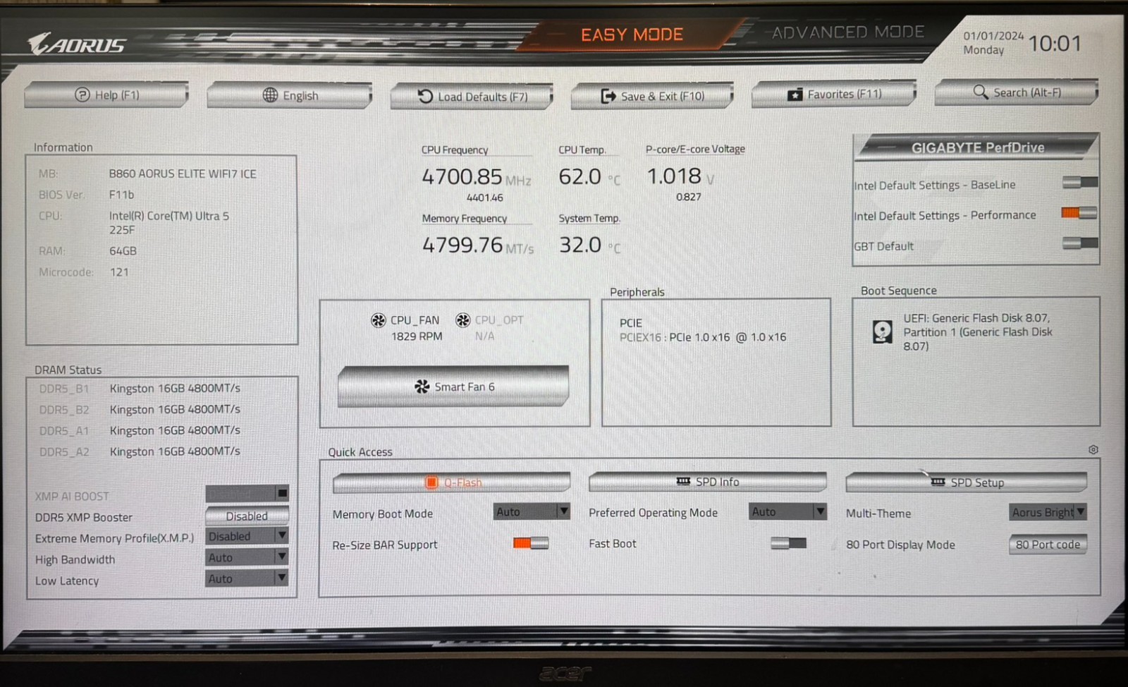 GIGABYTE B860 AORUS ELITE WIFI7 ICE Intel Core Ultra (Series 2) LGA 1851 ATX