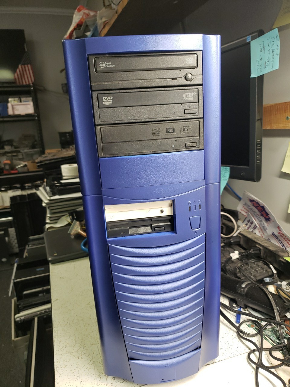 Classic TOWER COMPUTER CASE blue with 300w power supply & extras free ship