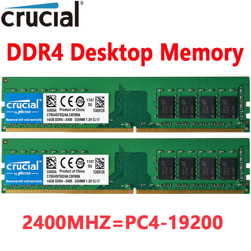 Crucial DDR4 32GB 2X16GB 2400 Mhz PC4-19200 288pins Desktop Memory Dimm Ram