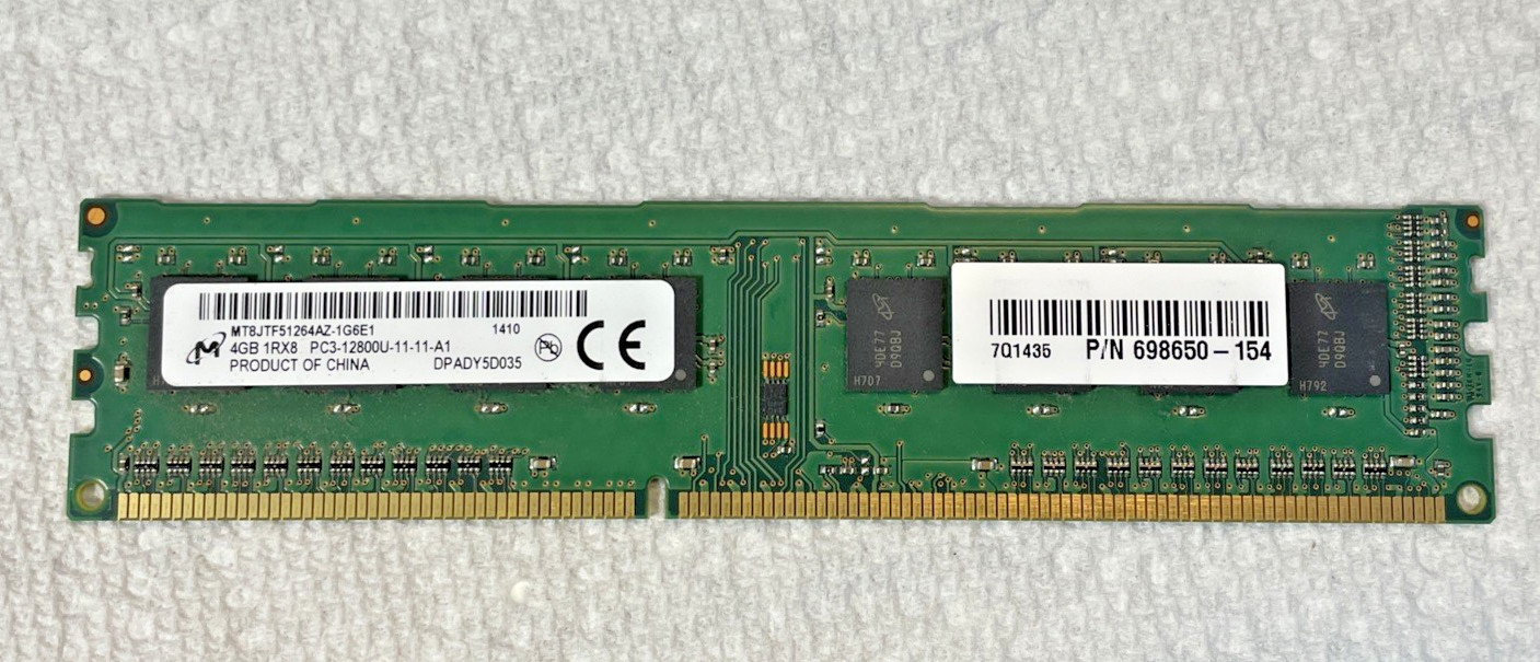 MICRON 4GB 1RX8 PC3 12800U-11-11-A1-MT8JTF51264AZ-1G6E1