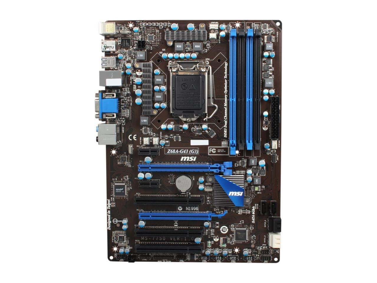 MSI Z68A-G43 (G3) MS-7750 v1.0 LGA 1155 Intel Z68 SATA 6Gb/s ATX Motherboard