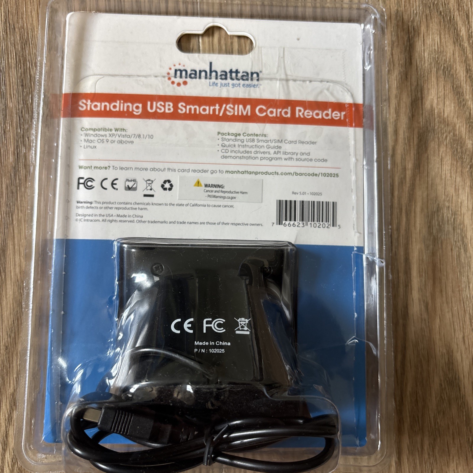 Manhattan USB-A Smart/SIM Card Reader, 480 Mbps (USB 2.0), Desktop Standing, Fri
