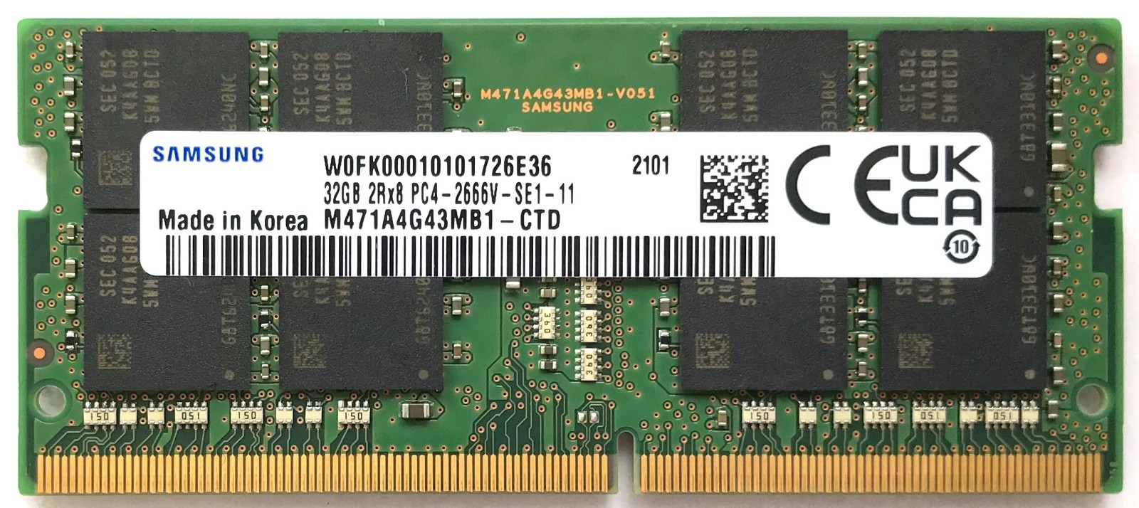 Samsung 32GB 2Rx8 PC4-2666V-SE1-11 DDR4 21300MHz Laptop SDRAM M471A4G43MB1-CTD