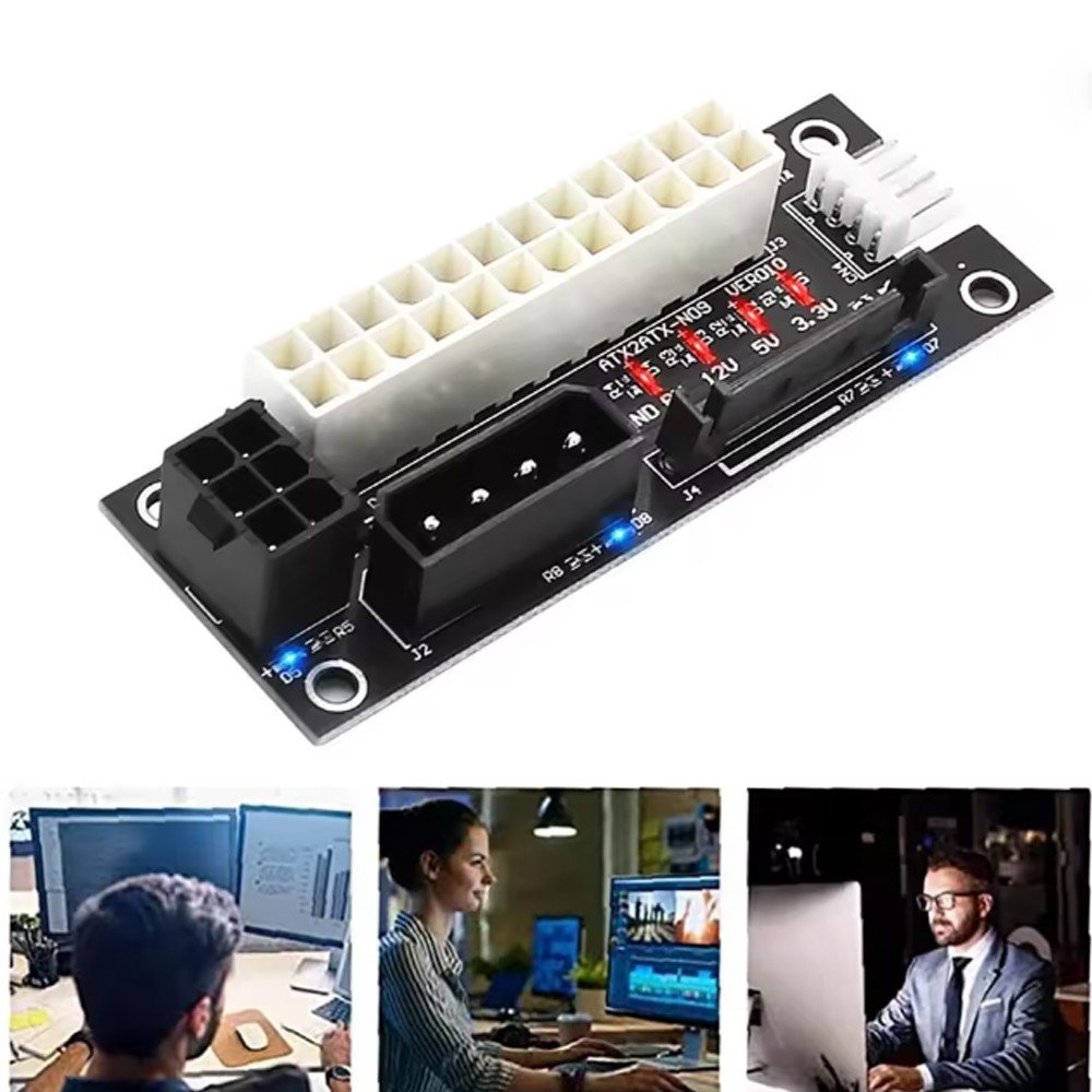 4 in 1 Molex 4Pin/SATA/ATX 6Pin/4Pin Dual PSU Multiple Power Supply Adapter US