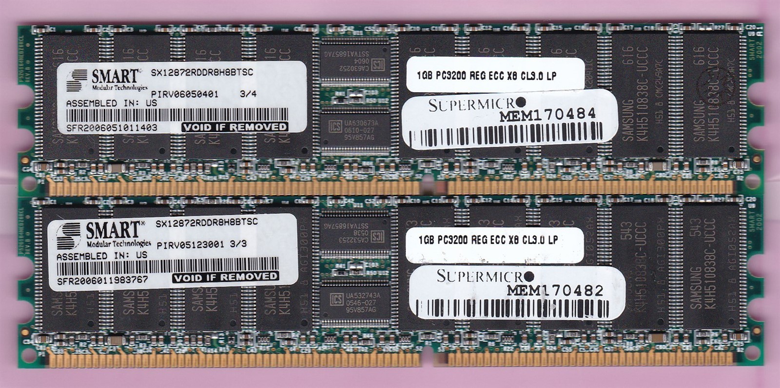 2GB 2x1GB PC-3200R DDR-400 ECC REG SMART MODULAR SX12872RDDR8H8BTSC Memory Kit