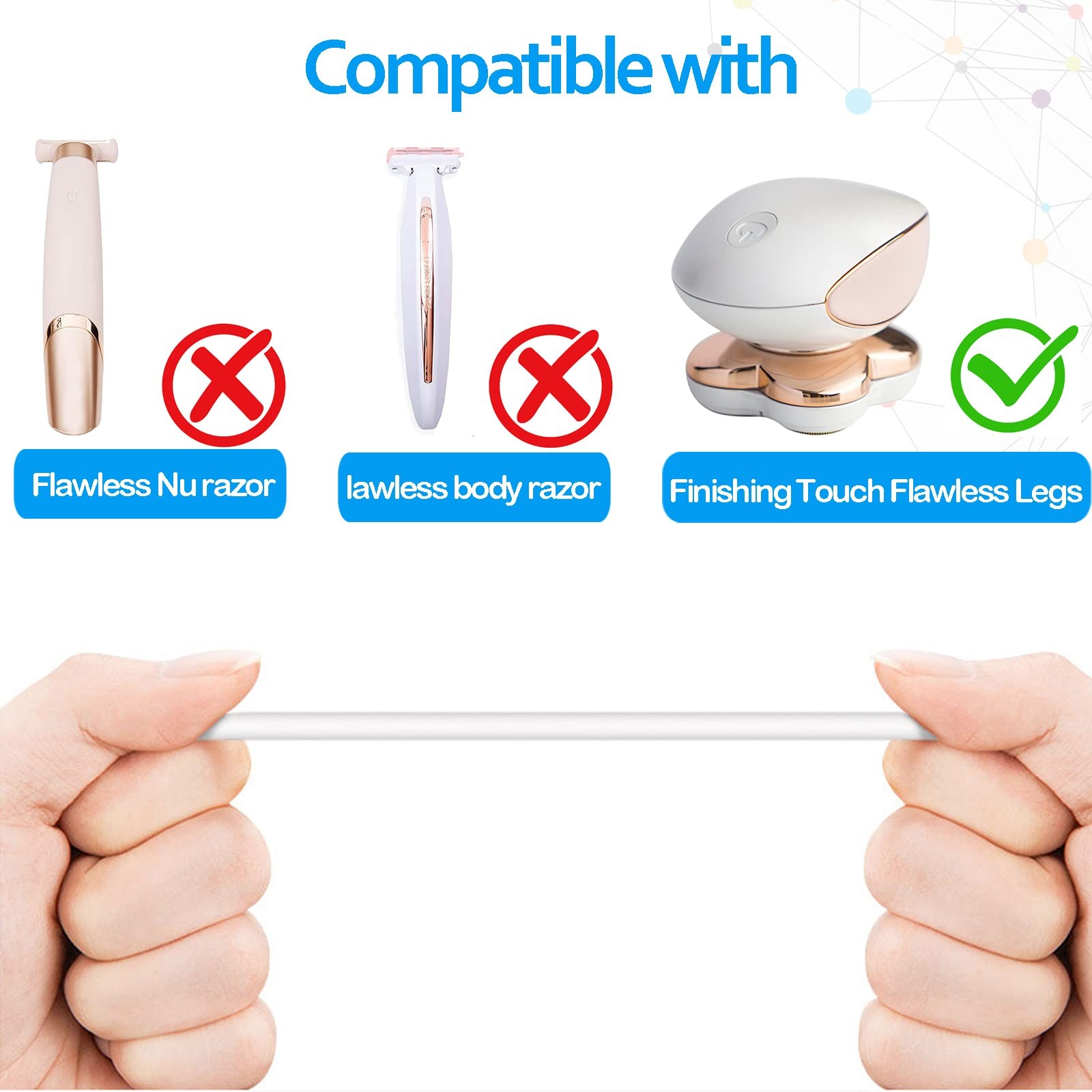Charging Cable Replacement for Flawless Legs 1 Count (Pack of 2), White