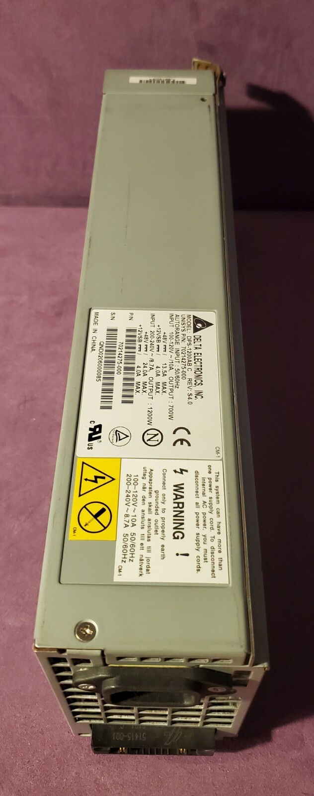 DELTA ELECTRONICS MODEL: DPS-1200AB C REV S4.0 POWER SUPPLY 1200W