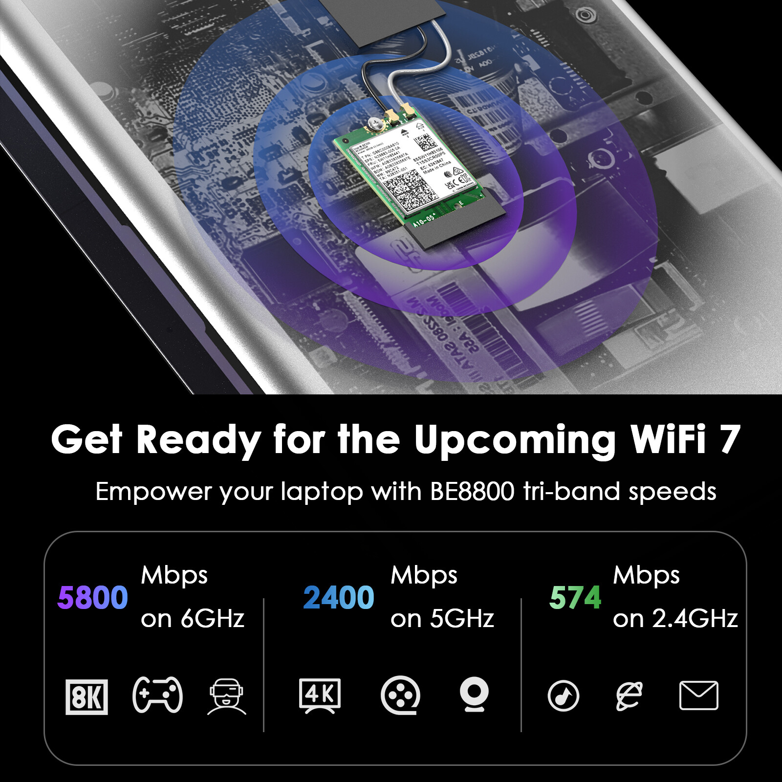 WiFi 7 BE8800 PCIe Network Card for Desktop PC AX5400 WiFi 6E Tri-Band Card