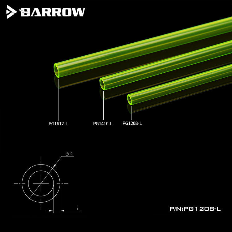 Barrow PETG Tubing 8mm ID, 12mm OD, 500mm length, Green 4 Pack for Water Cooling