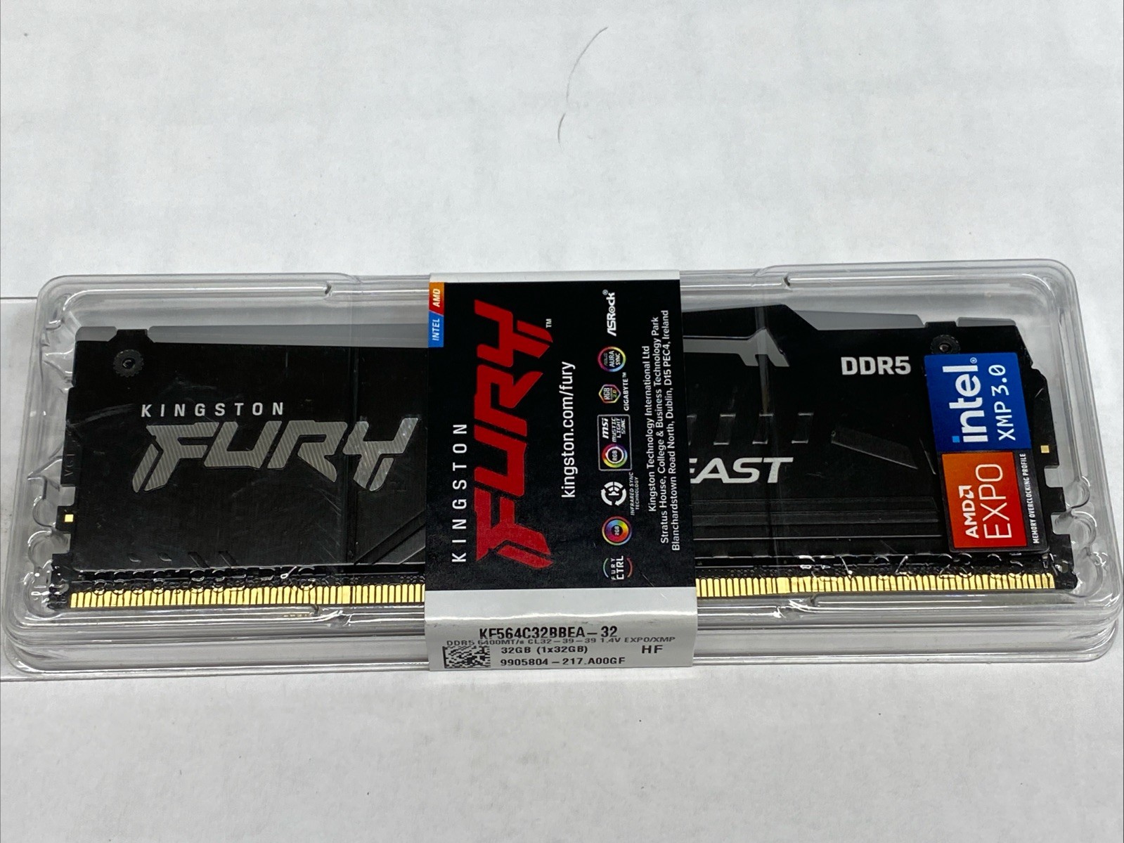 Kingston FURY Beast 32GB DDR5 6400MHz CL32 Desktop RAM KF564C32BBEA-32 XMP EXPO.