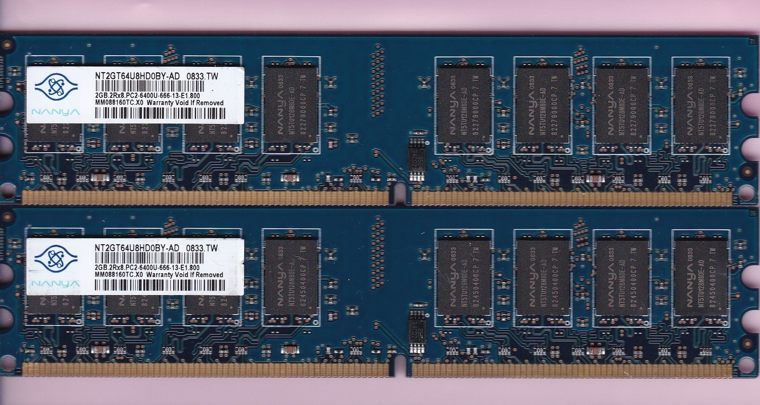 4GB 2x2GB PC2-6400 DDR2-800 NANYA BLUE NT2GT64U8HD0BY-AD DESKTOP RAM MEMORY KIT