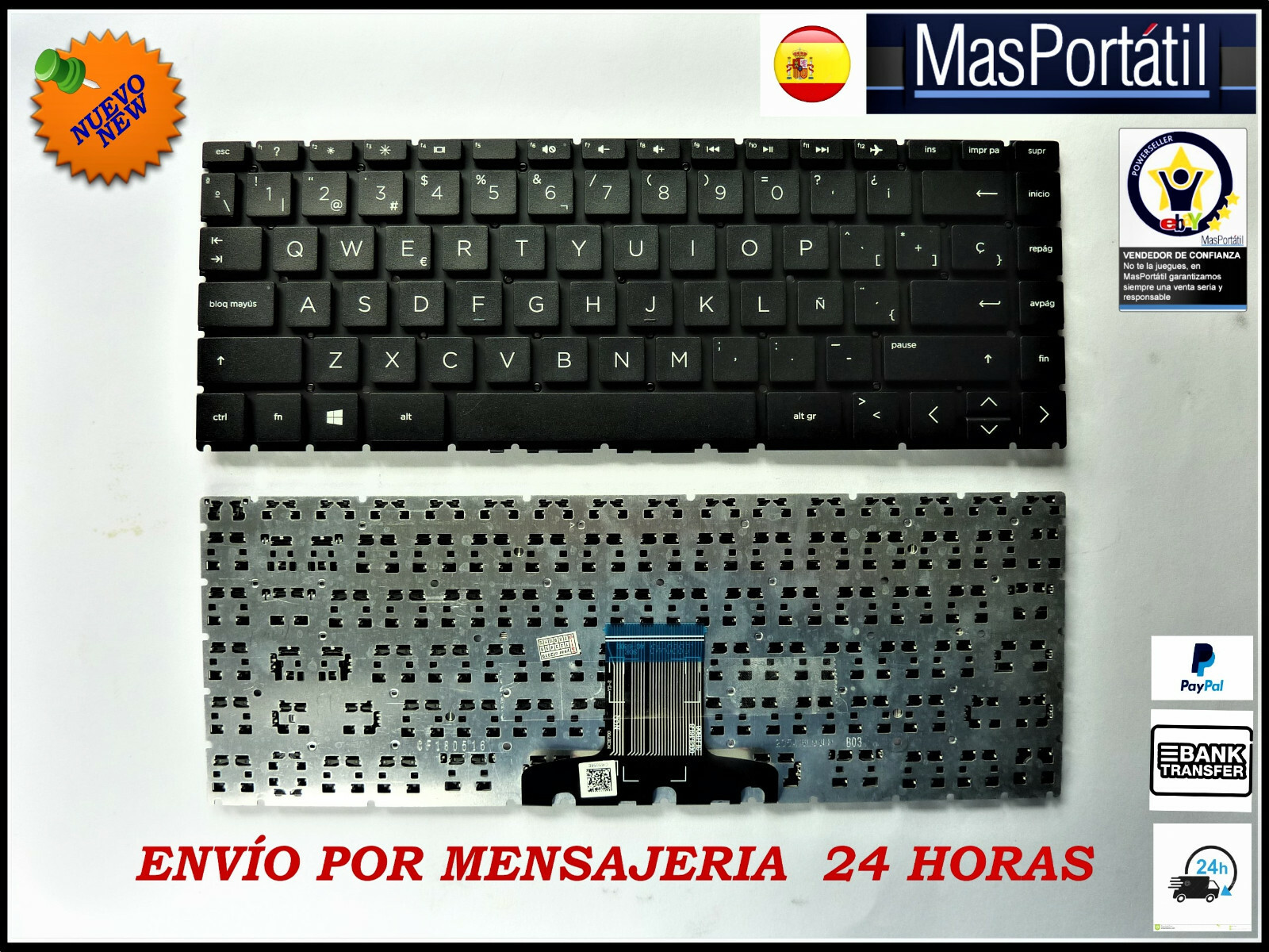 New HP Pavilion 14S-DQ1032NS 14S-DQ1033NS Portable Spanish Keyboard Black