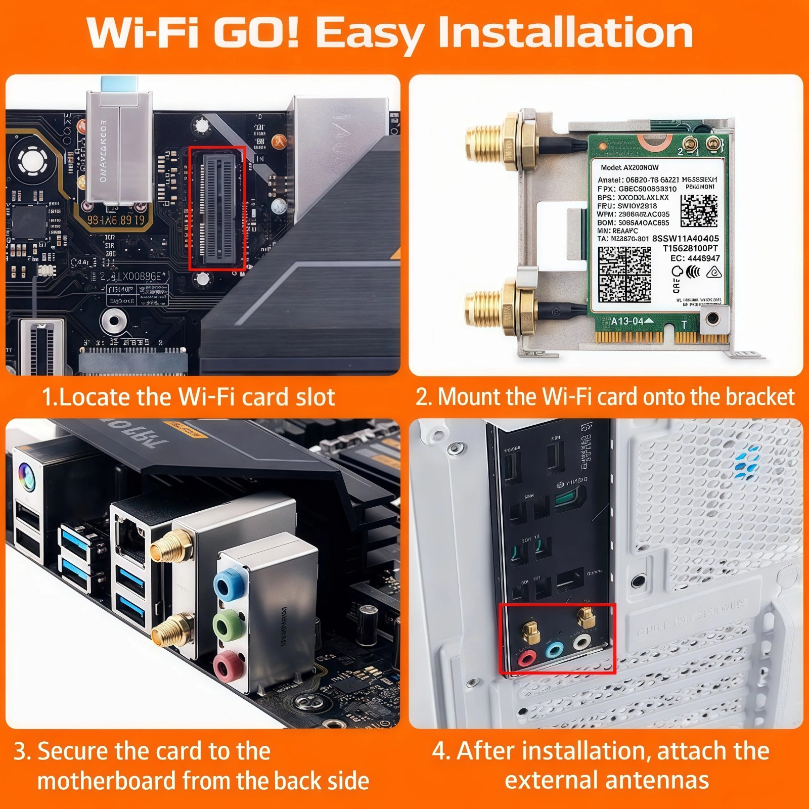 WI-FI Go NGFF M.2 Bracket WiFi 6E Card Dual Antenna for ASUS PC motherboard