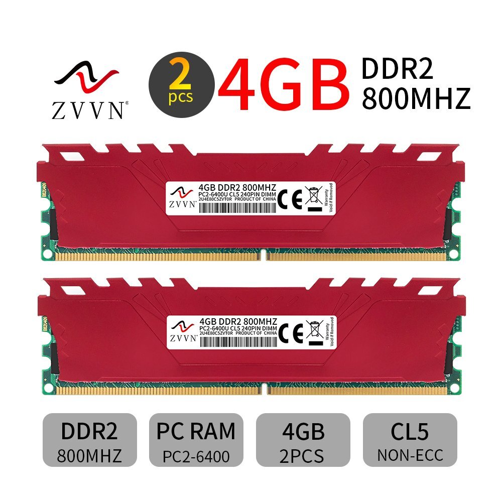ZVVN 8GB 2x 4GB DDR2 800MHz PC2-6400U CL5 intel Desktop PC Gaming Memory RAM Red