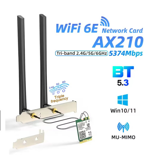 Intel AX210 Wi-Fi 6E Card 5374Mbps Bluetooth 5.3 2.4G/5G/6G