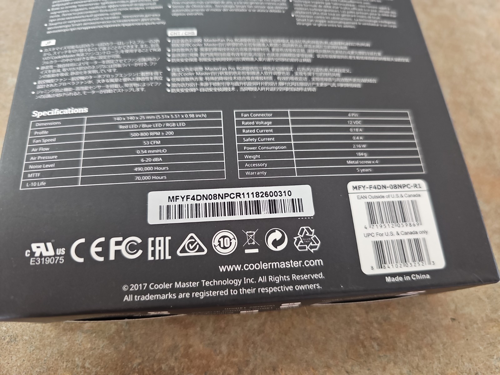 Cooler Master MasterFan Pro 140 Air Flow RGB 140mm Case Fan (MFY-F4DN-08NPC-R1)