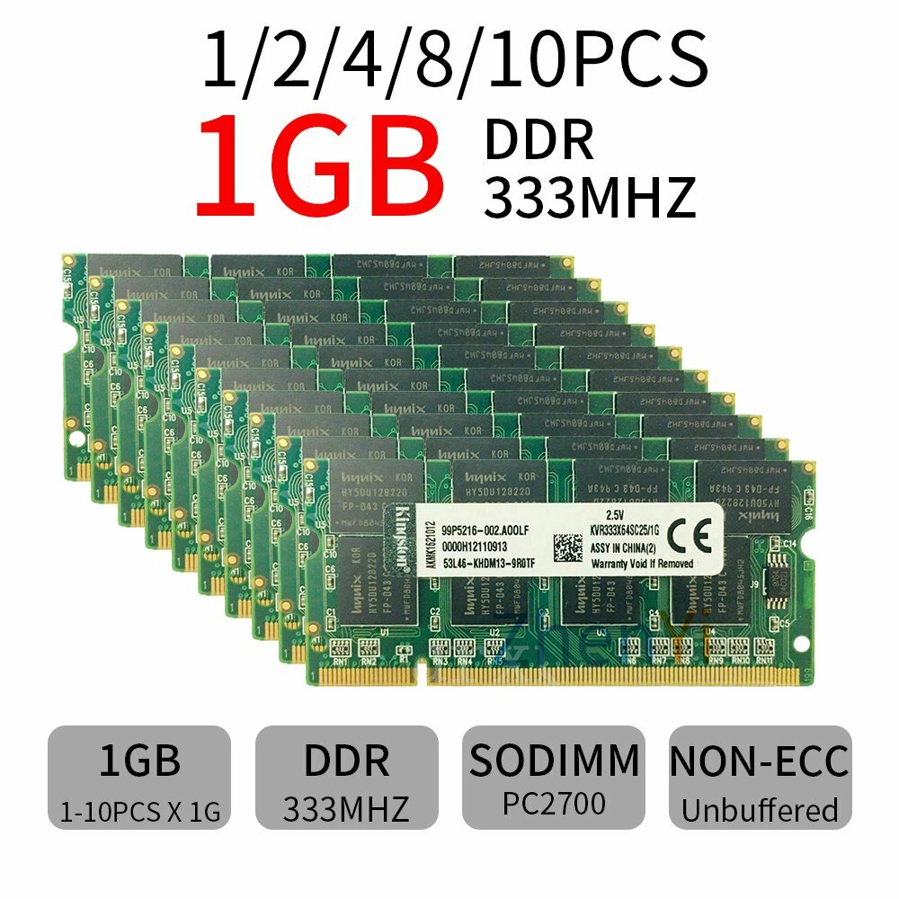 For Kingston 1-10PCS 1GB DDR PC2700 333Mhz 200Pin DIMM Laptop RAM Kit Memory LOT