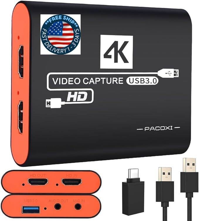 Tarjeta de captura HDMI USB3.0 con paso 4K, audio y vídeo USB-C de 1080P 60 FPS.