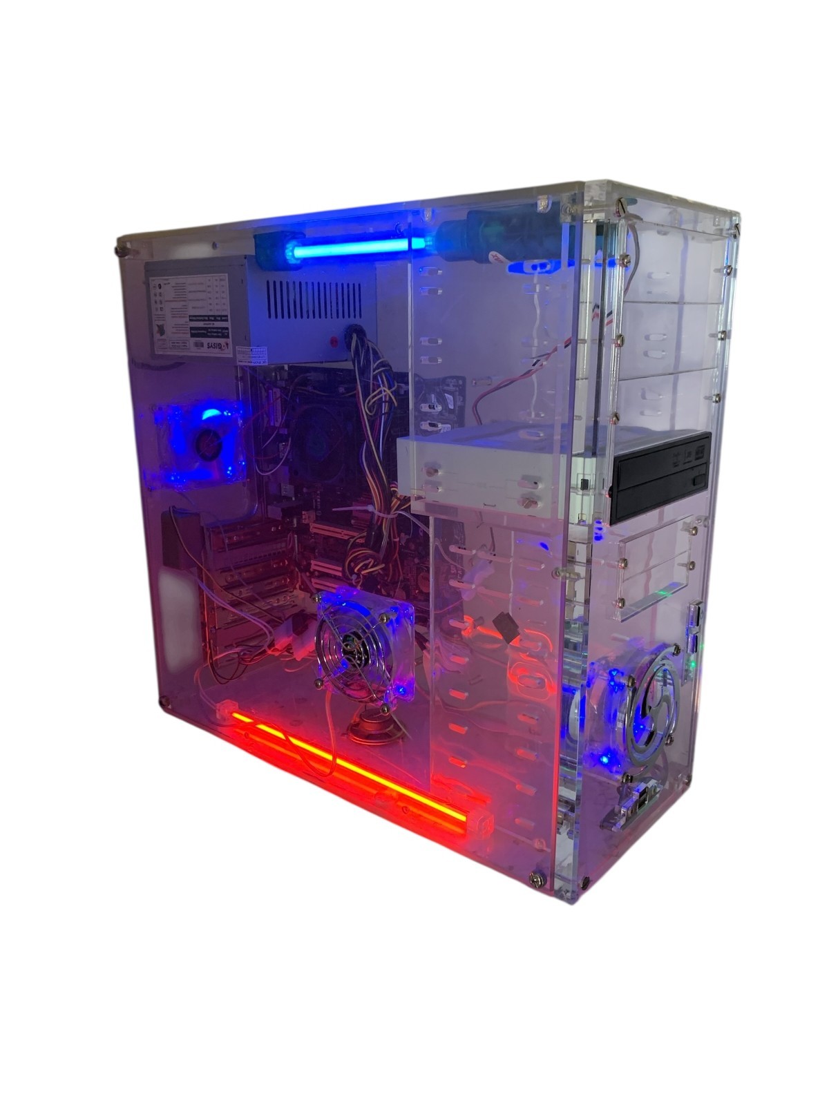 Vintage Acrylic Computer Tower Pc Case Gaming Clear Transparent 1GB RAM AMD CPU