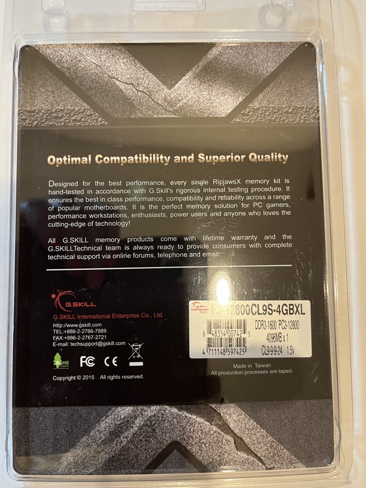 RipjawsX Memory Kit G.SKILL F3-12800CL9S-4GBXL PC3-12800 4Gx1 Intel XMP READY