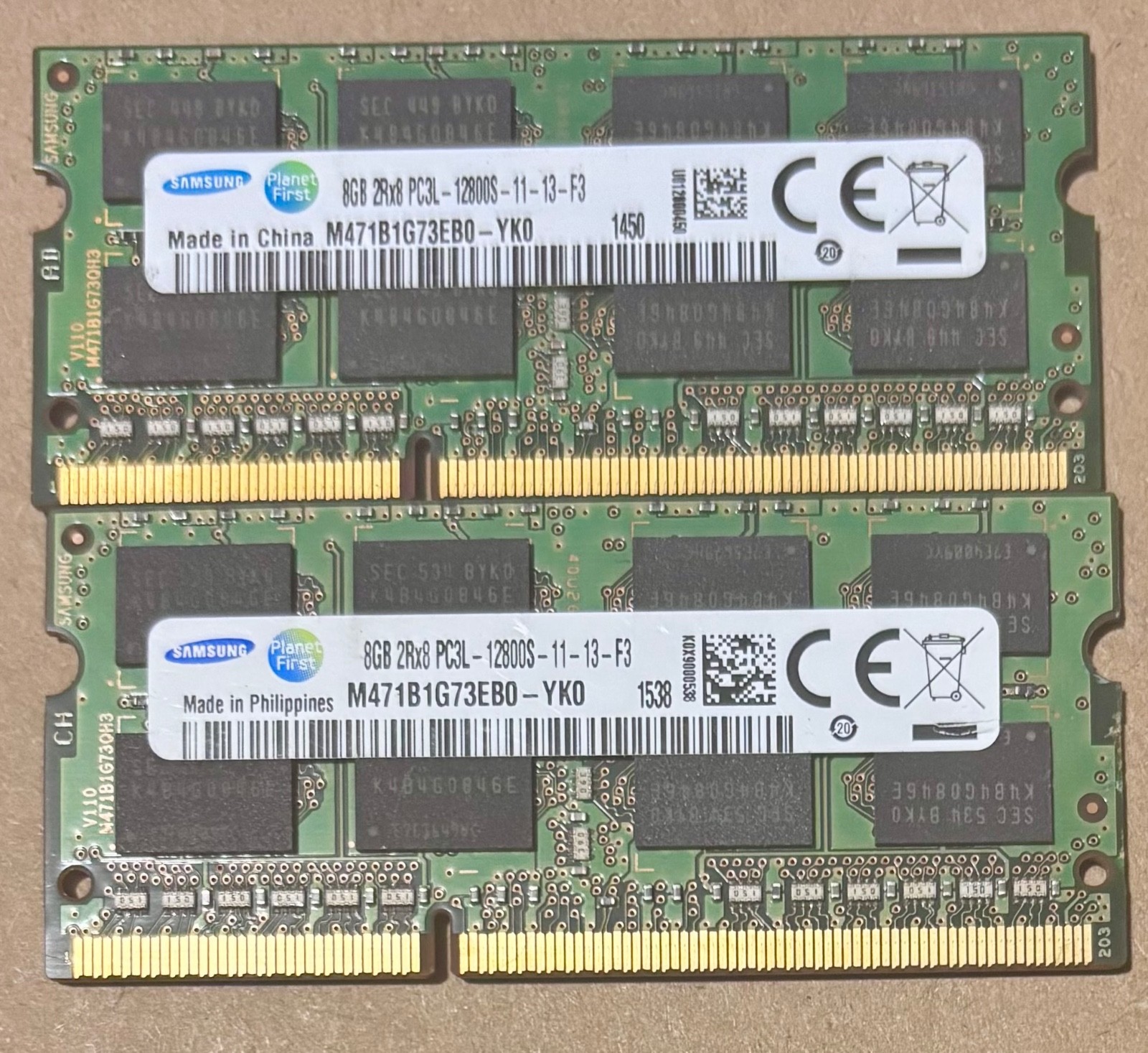 Samsung 16GB (2x8GB) 2Rx8 PC3L-12800S-11-13-F3 Laptop RAM M471B1G73EB0-YK0