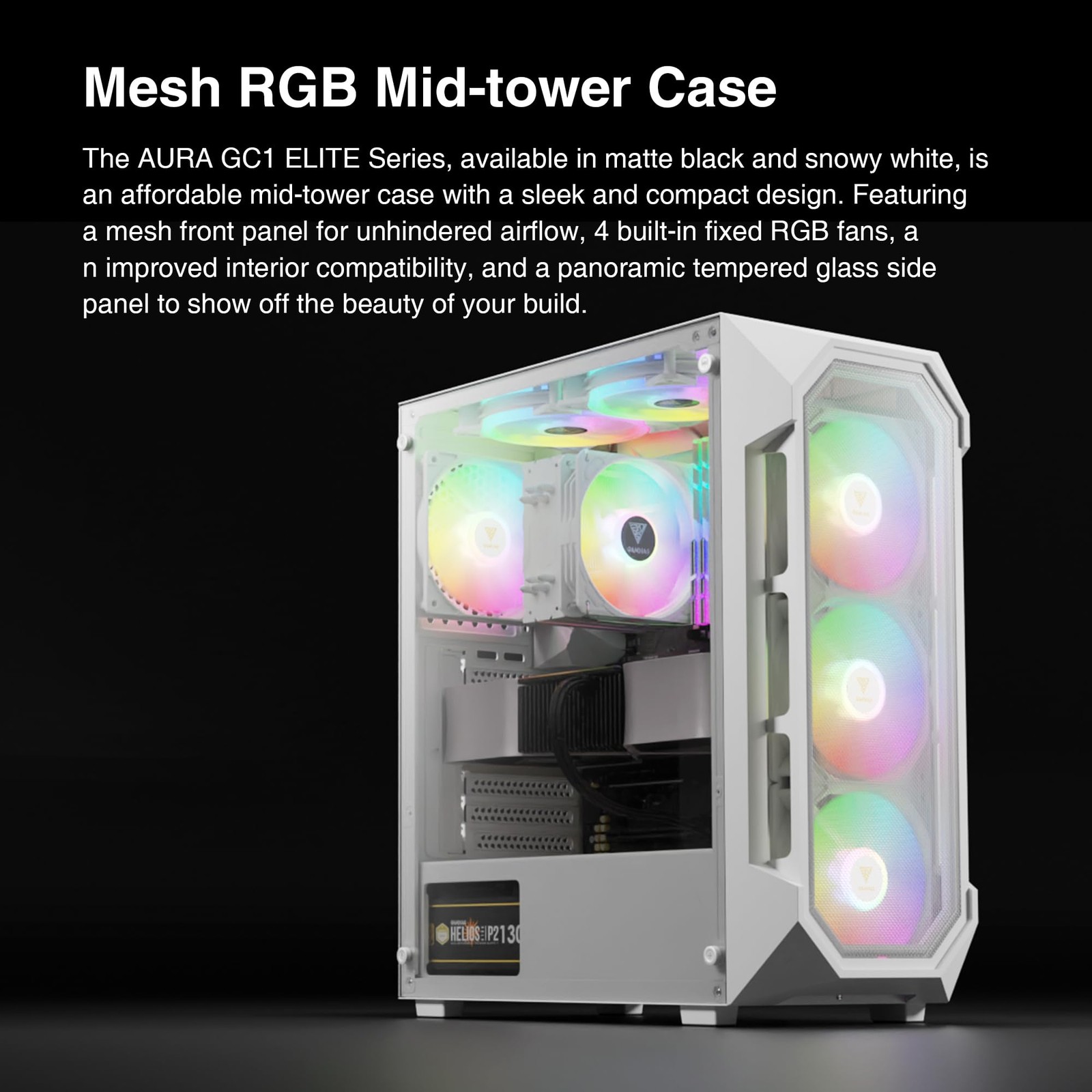White ATX Mid Tower Gaming Computer PC Case W/Tempered Glass, Built-In 4X 120Mm