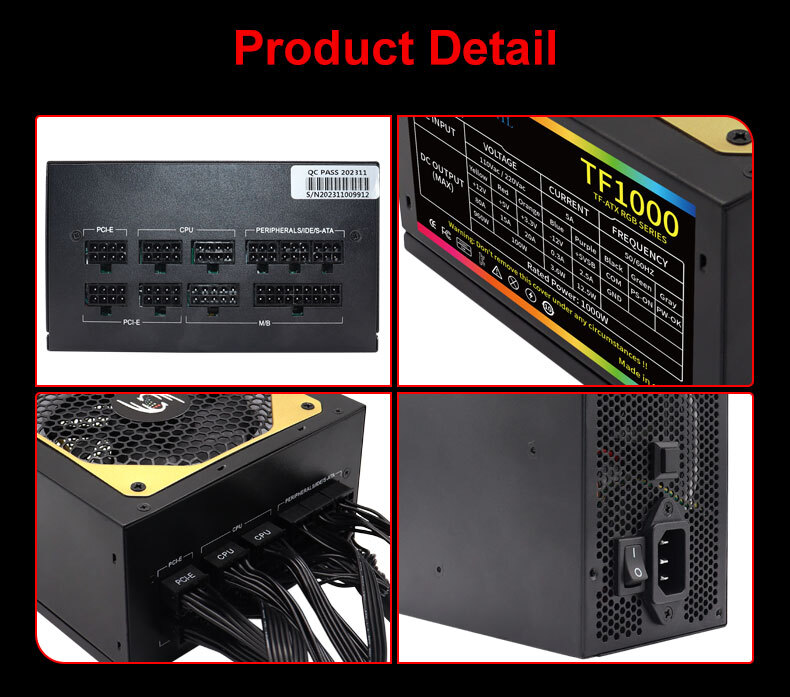 ATX 1000W Full Modular Power Supply, 80+ Bronze Dual CPU PC PUS with ARGB Fan