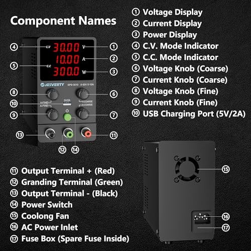 DC Power Supply Variable, 0-30V 0-10A Adjustable Switching 30V 10A SPS(Red LED)