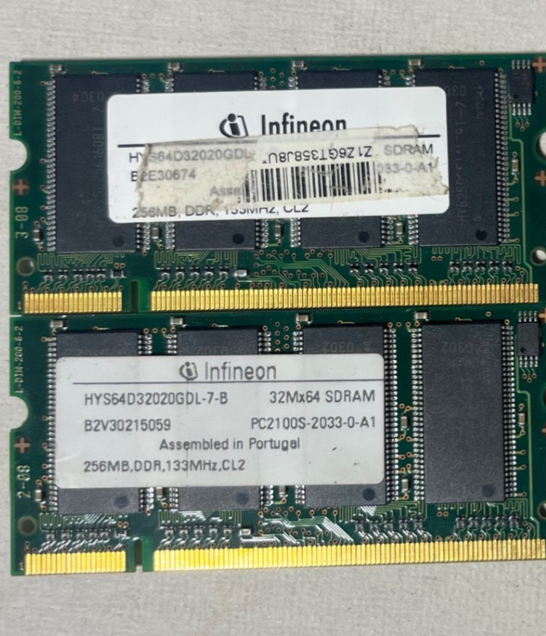Infineon 256mb RAM 32Mx64 SDram DDR1, 133mhz, (pack of 2)