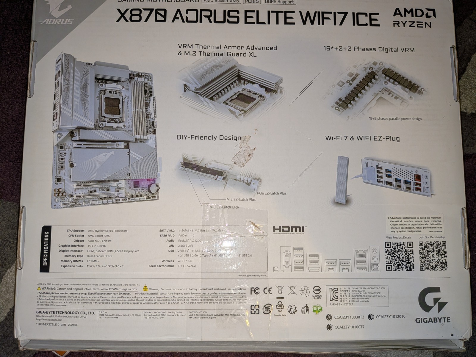 GIGABYTE X870 AORUS ELITE WIFI7 ICE AM5 DDR5 ATX WiFi 7 Gaming