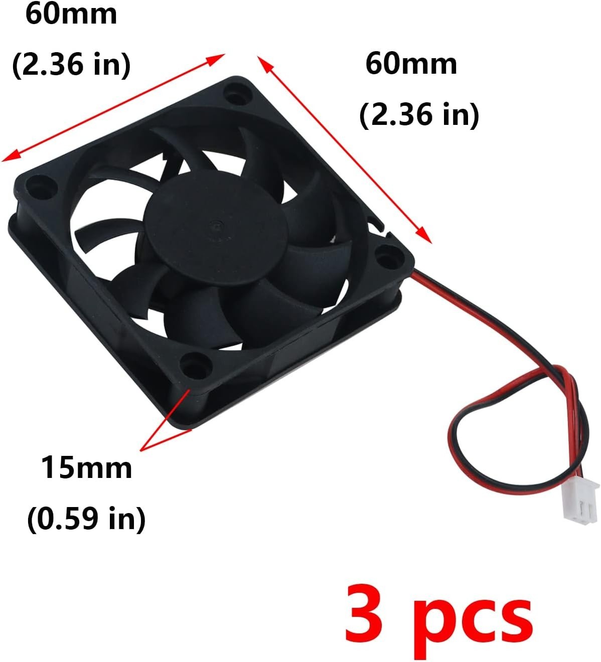 3-Pack 60x60x15mm 6015 12V Brushless DC Cooling Fan 2-Pin for 3D Printer DIY