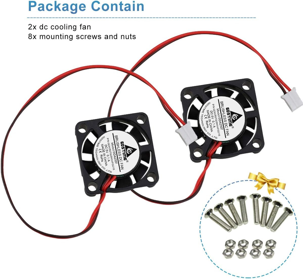 2 Pack 25Mm 5V Fan – Mini 25X25X7Mm 2-Pin Brushless DC Cooling Fans for Aroma Di
