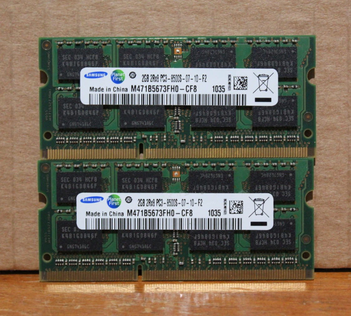 (Lot of 2) Samsung 2gb PC3-8500S DDR3 1066MHz CL5 ram memory M471B5673FH0-CF8