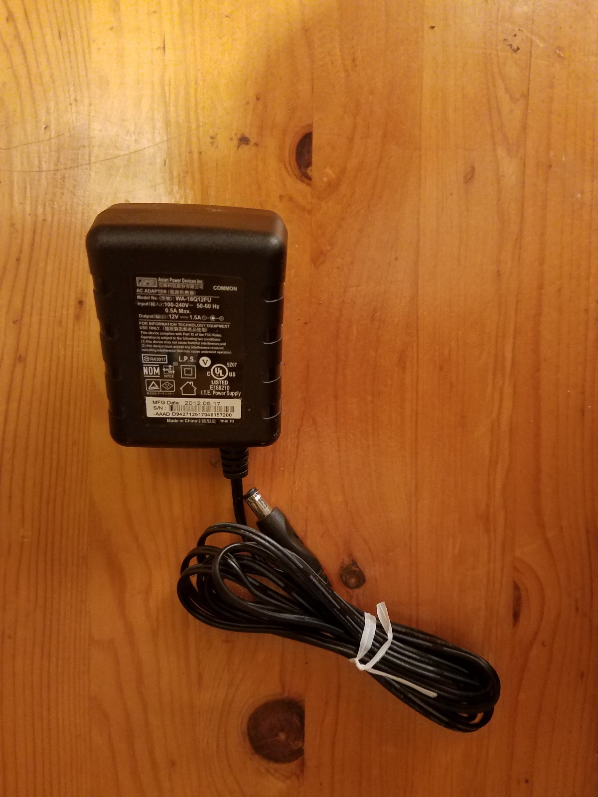 Asian Power Devices WA-18Q12FU AC Adapter 100-240V Output 12.0V 1.5A