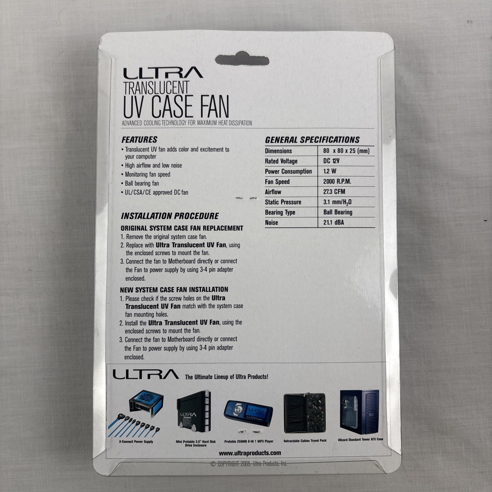 Ultra UV Series Translucent UV Case Fan 80mm Blue Low Noise Lot Of 3 NEW