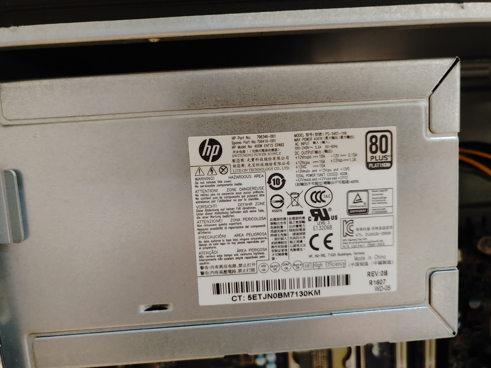 HP 400W Power Supply PS-5401-1HA PCE009 for HP Z240 Desktop GA503QR (796346-001)