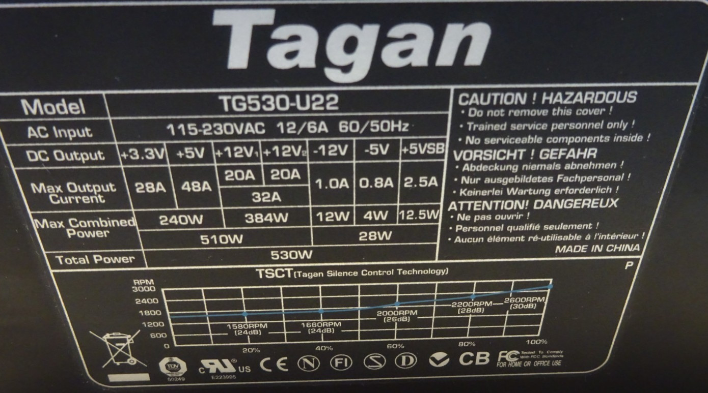 TAGAN TG530-U22 20+4Pin Power Supply 530W #NT5000