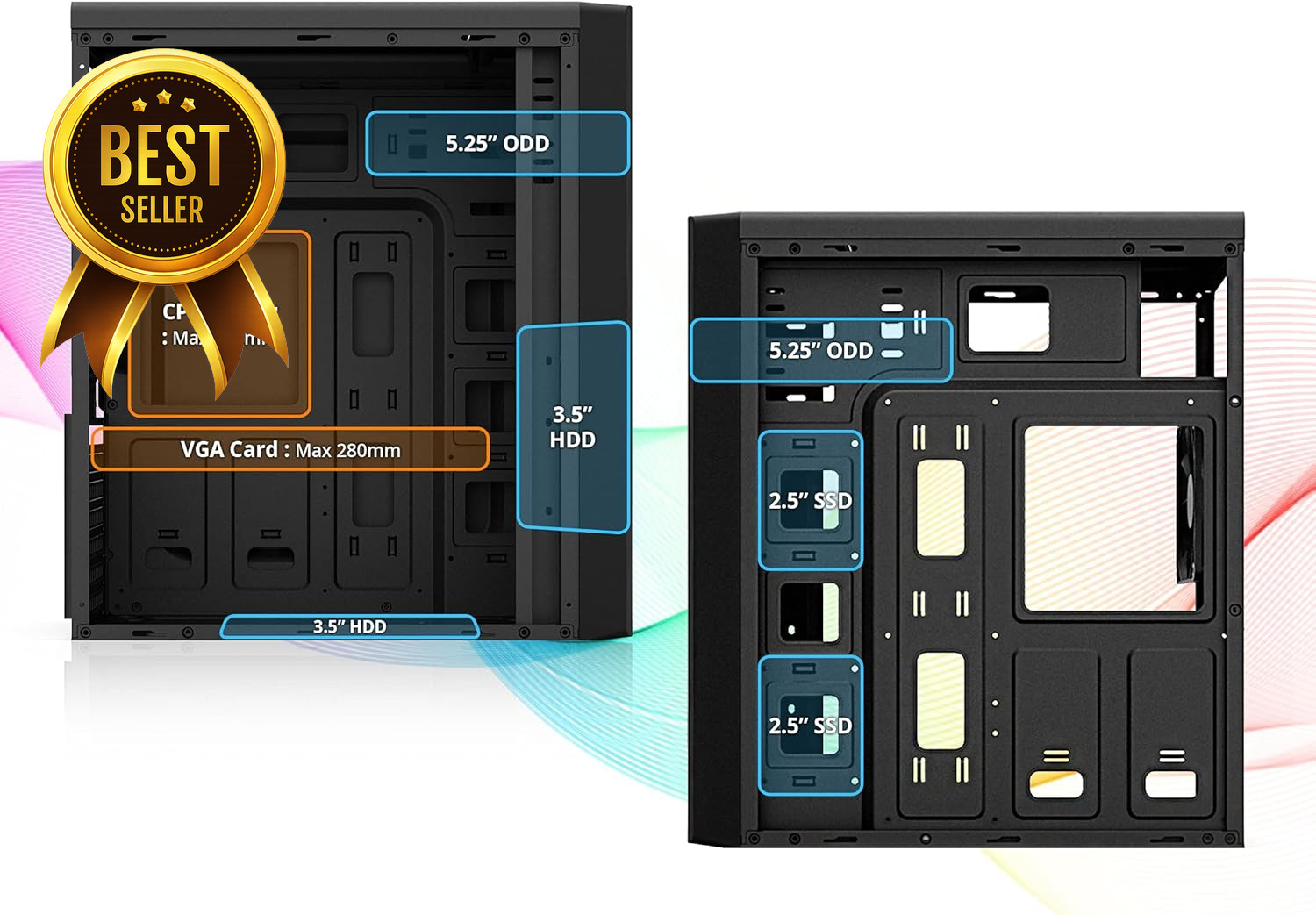 T6 ATX Mid Tower PC Case with Pre Installed 120mm Fan USB 3.0 5.25 Inch ODD Supp