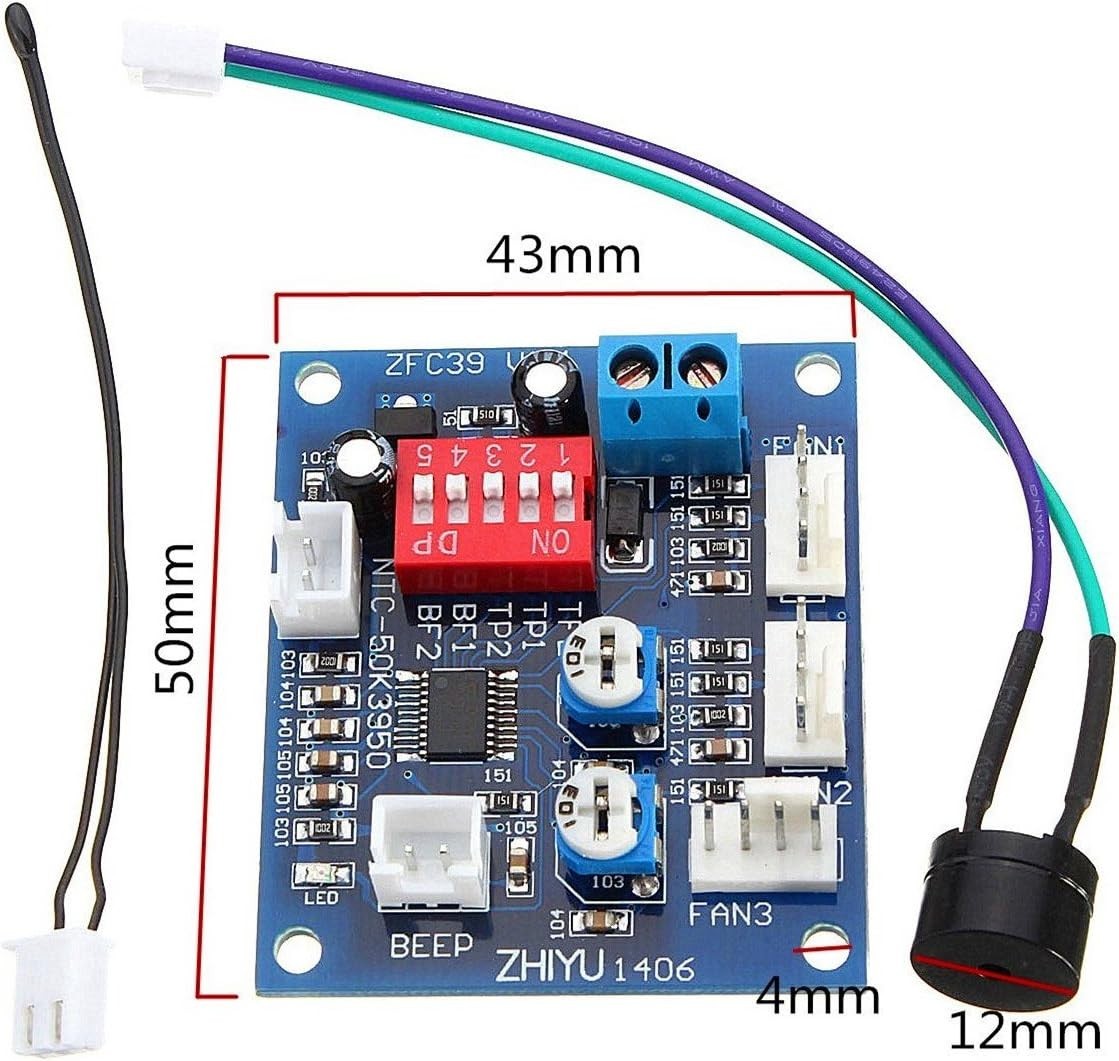 Compact DC12V 5A 4-Wire Fan Controller with Temperature Monitoring Alarm
