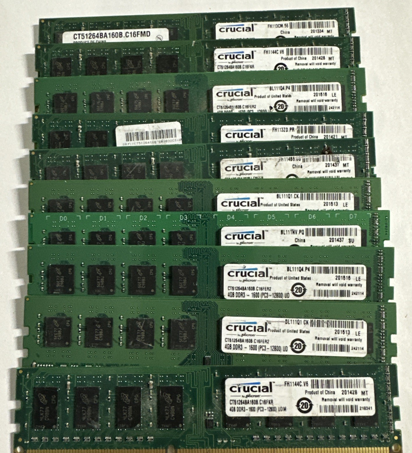 40GB Crucial 10 x 4GB 2Rx8 PC3-12800U Desktop Ram CT51264BA160B.*