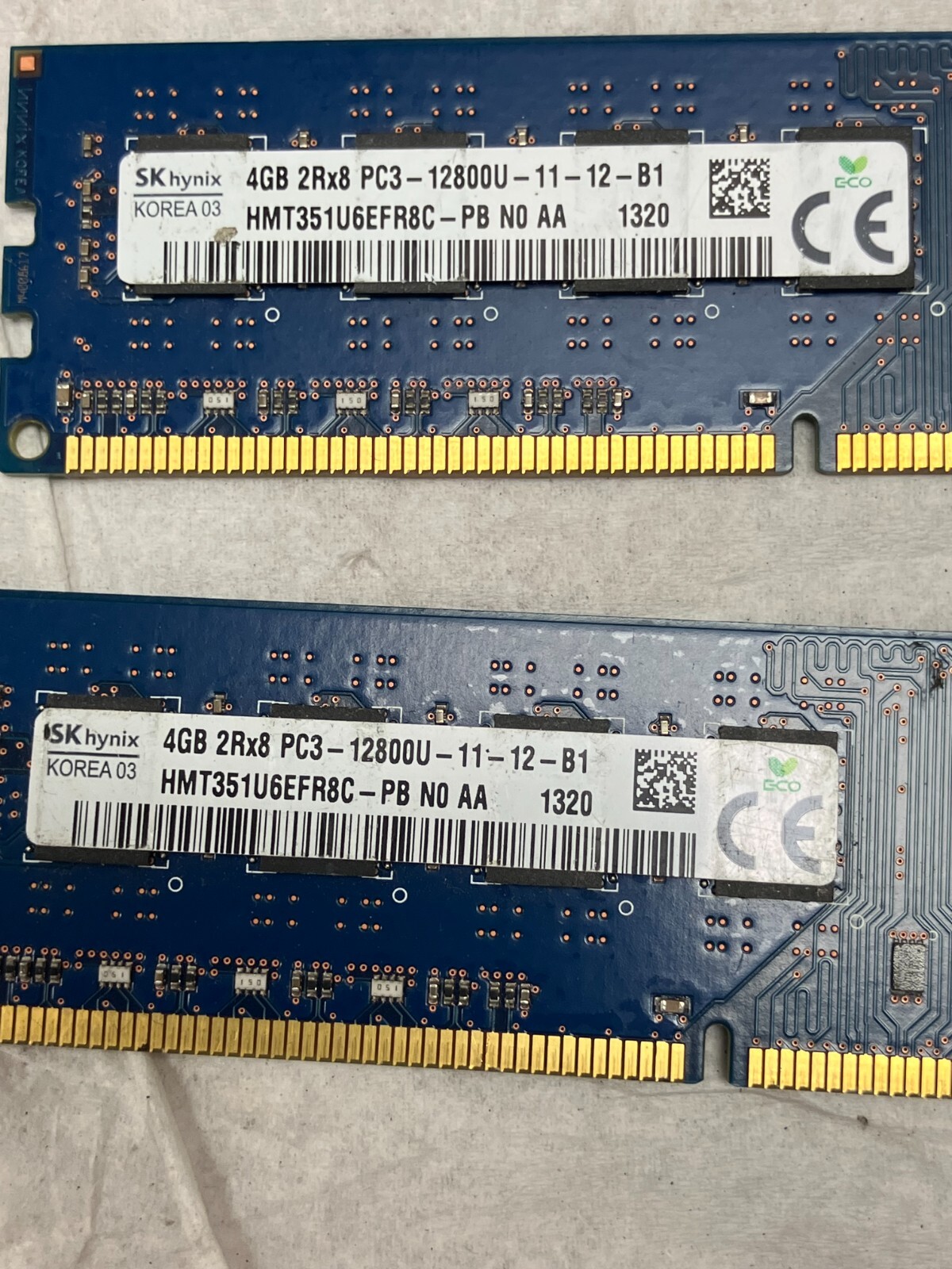 LOT OF 2 Hynix 4GB 2Rx8 PC3-12800U DDR3-1600MHz Desktop RAM HMT351U6EFR8C-PB