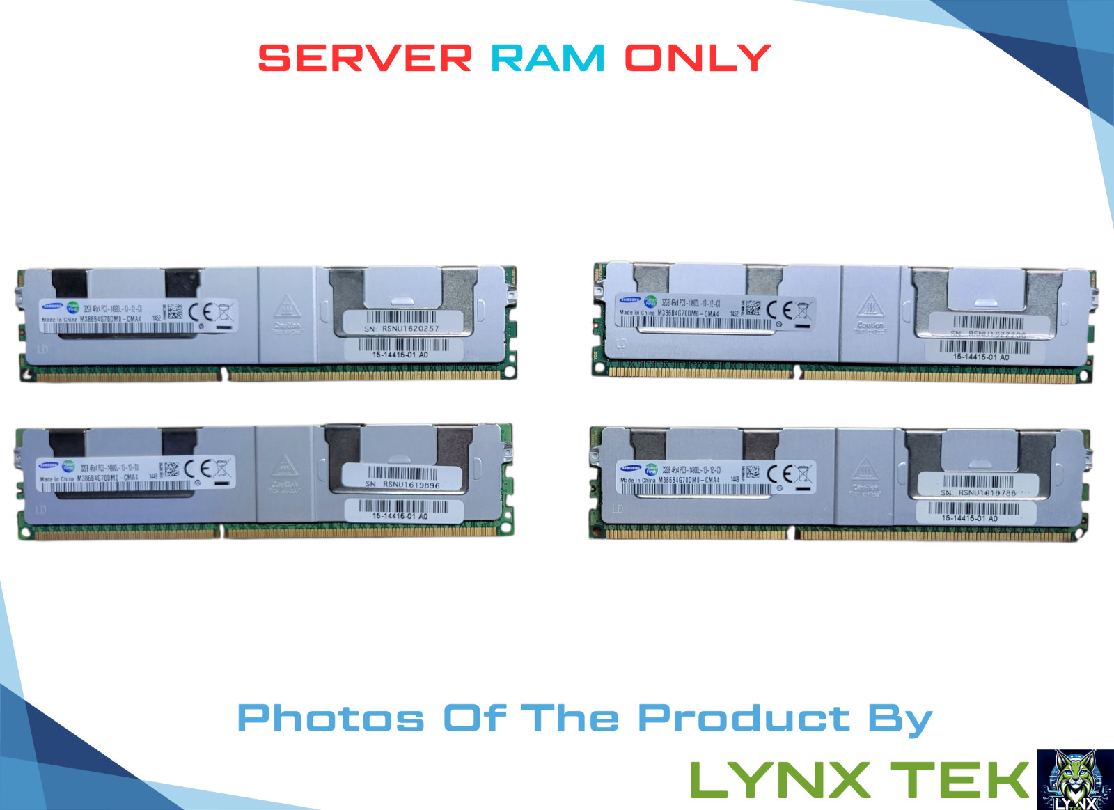 Lot of 4 Samsung 32GB 4Rx4 PC3 14900L DDR3 ECC LRDIMM SDRAM M386B4G70DM0-CMA4