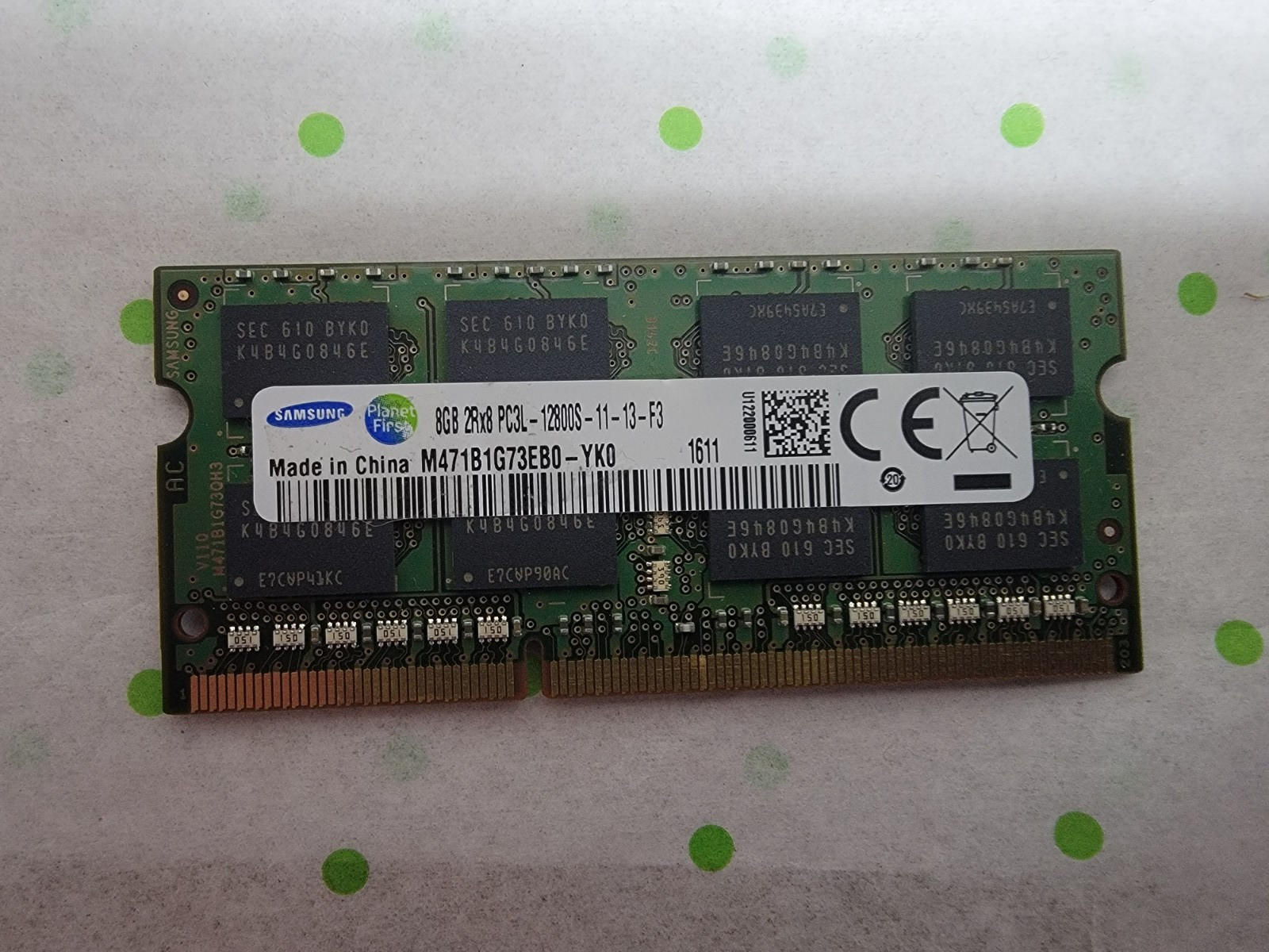 SAMSUNG 8GB DDR3L PC3L-12800S 1600 SODIMM Laptop Memory -M471B1G73EB0-YK0