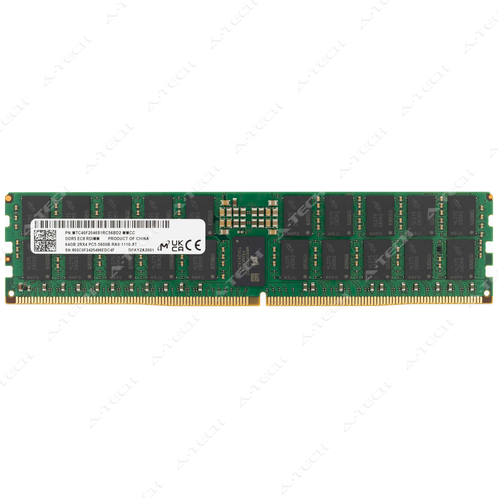 Micron 64GB DDR5-5600 PC5-44800R EC8 RDIMM Server Memory RAM MTC40F2046S1RC56BD2