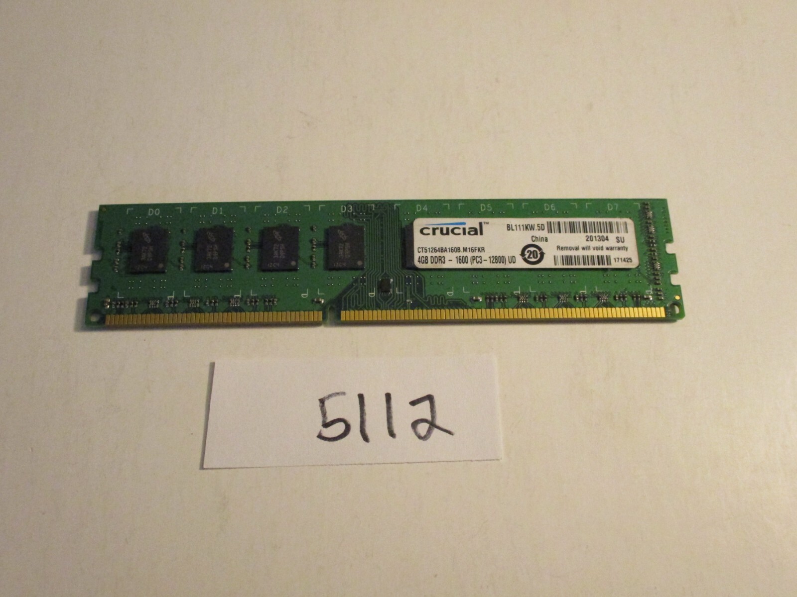 Crucial CT51264BA160B.M16FKR 4Gb PC3-12800 1600Mhz DDR3 Desktop Memory RAM 5112