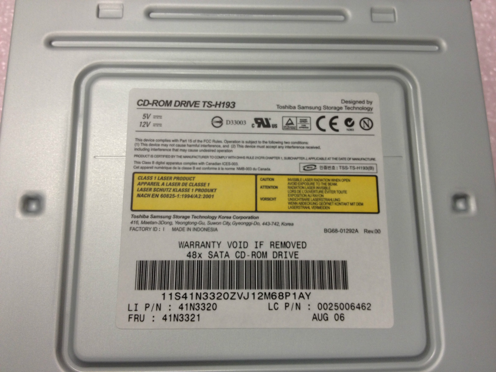 NEW Genuine – 48X CD-ROM DRIVE TS-H193 For Lenovo Thinkcentre M55 41N3321